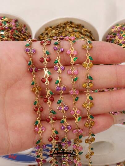 Dây chuyền thép không gỉ dài 1 mét, hình quả anh đào dễ thương, dùng để tự làm trang sức cho nữ và bé gái, làm vòng cổ, vòng tay, bông tai.