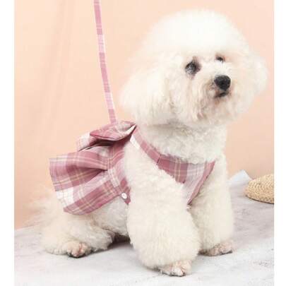 1 pieza Arnés y correa con lazo de poliéster a cuadros para mascotas perros y gatos (estilo aleatorio), regalo navideño para pasear a perros y gatos pequeños en exteriores (el producto es relativamente pequeño, se sugiere comprar 1-2 tallas talla grande grandes)