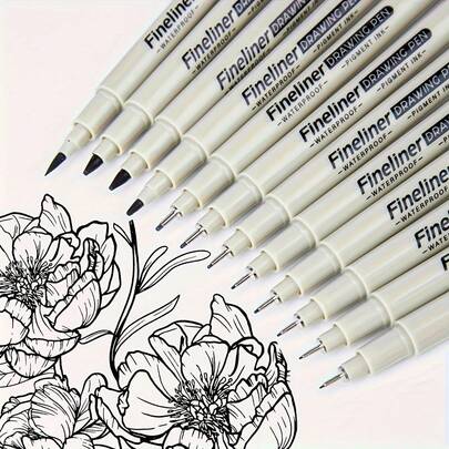 Fine Line Drawing Pen Set, Waterproof Pigment Ink Sketch Pens In Multiple Tip Sizes, Professional Art Markers Suitable For Artists, Students, Illustrations, Comics, Calligraphy, Handwriting, Bullet Journaling, Architectural Drafting, Non-Bleed, Smooth Writing