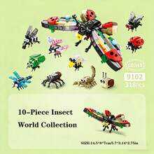 250+Pcs 10-In-1 Birds/Insects/Marine Life/Dinosaurs/Farm Animals Children's Educational Puzzle Building Blocks Set, Desktop Decor, Great Gift For Holidays, Birthdays - Multicolor - View 8