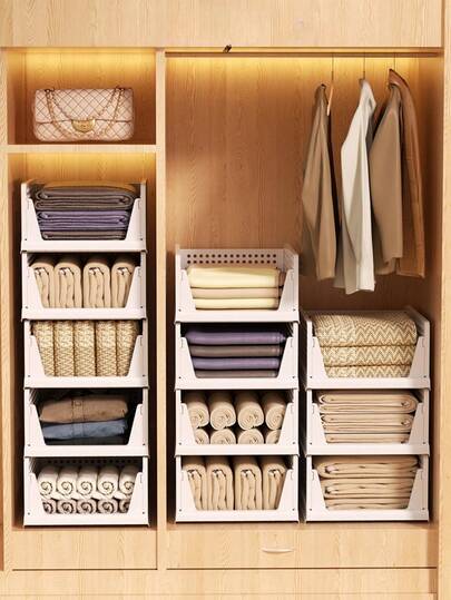 5个装可折叠衣柜收纳盒，可堆叠收纳箱，塑料抽屉篮，适用于衣柜、橱柜、厨房、浴室、办公室，白色 - 5升