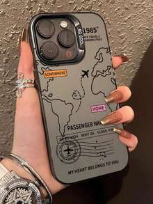 1个飞机航线图案硬质PC手机壳，软边设计，彩色银色，适用于苹果16 Pro Max/16 Pro/16 Plus/16/11/11 Pro/11 Pro Max/12/12 Pro/12 Pro Max/13/13 Pro/13 Pro Max/14/14 Plus/14 Pro/14 Pro Max/15/15 Plus/15 Pro/15 Pro Max系列 - 黑色 - 查看 4