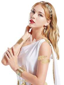 Bộ trang sức nữ thần 7 món, bao gồm băng đô lá, vòng tay lá, vòng tay hở, bông tai ngọc trai, thích hợp cho phụ nữ mặc hàng ngày, đám cưới, lễ đính hôn. - 7 chiếc - Xem 5