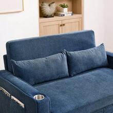 Minimalist, Elegant And Lightweight 3-In-1 Two-Seater Sofa Bed With A Sliding Convertible Function, USB Charging, Ideal For Naps, Beige - Navy Blue - View 5