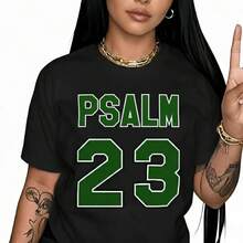 Women's Psalm 23 Jersey Premium T-Shirt - Cotton Casual Short Sleeve Crew Neck Top With Bold Green Lettering Soft Breathable Fabric For Holiday Parties And Gift Giving S-5XL - 黑色 - 查看 4