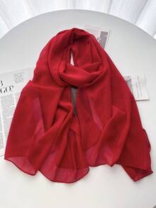 1pc Pleated Satin Headscarf, Suitable For Women's Daily Outfit Matching - Red - View 2
