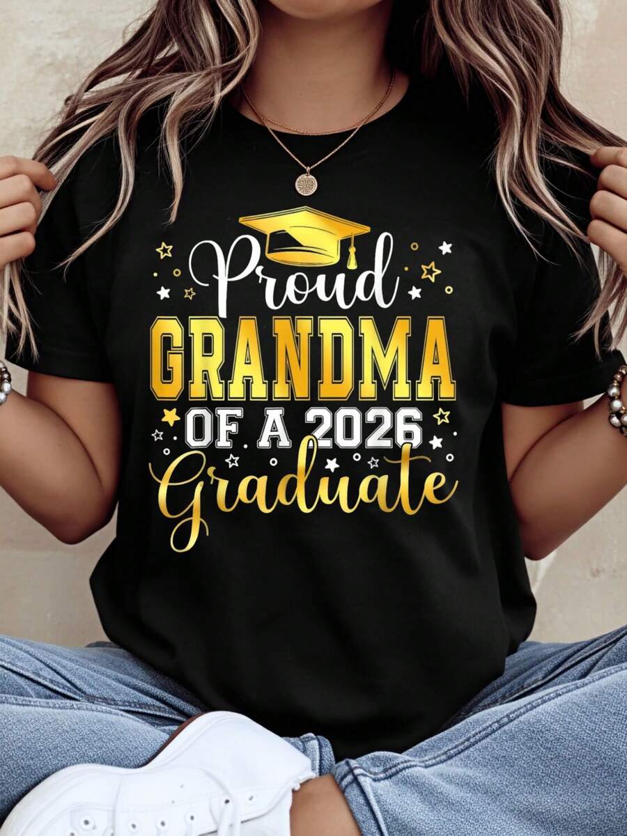 Proud Grandma Of A 2026 Graduate Graduation Shirt For Grandmother Celebration Gift For Graduation Day 2026,220g - 黑色 - 查看 1