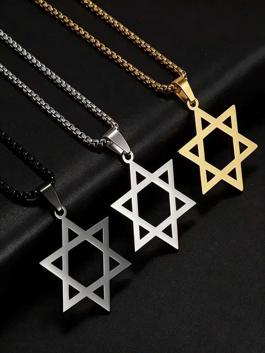 1 chiếc dây chuyền mặt hình ngôi sao sáu cánh rỗng bằng thép không gỉ dành cho nam, mặt dây chuyền ngôi sao David, trang sức phong cách Punk Rock Hip Hop, thiết kế hình học lục giác, đá sinh tháng Tư, quà tặng cho nam giới, bề mặt kim loại được đánh bóng. - Vàng - Xem 1