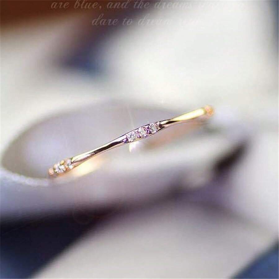 Luxury Women's Fashion Zirconia Wedding Ring, Suitable For Valentine's Day, Vacation, Commuting, Party, Wedding, Engagement, Proposal Rings, Suitable For Wife, Girlfriends, Mothers' Birthday, Anniversary, New Year Gifts, Suitable For All Seasons - 金色 - 查看 1
