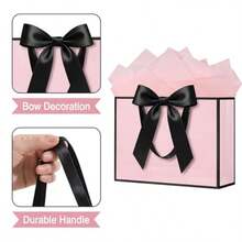 13" Gift Bag With Handles And Bow Ribbon Large Gift Bag With 3 Tissue Paper And 1 Card For Birthdays Baby Showers Wedding Bridal Showers Mother's Day Light Pink - Light Pink - View 4