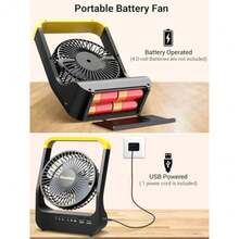 Battery Powered Fan Long Lasting Battery Operated Fans for Camping Portable D-Cell Desk Fan with Timer 3 Speeds Whisper Quiet 180° Rotation for Office Bedroom Outdoor 5'' Model: F15 - Amarillo - Ver 3