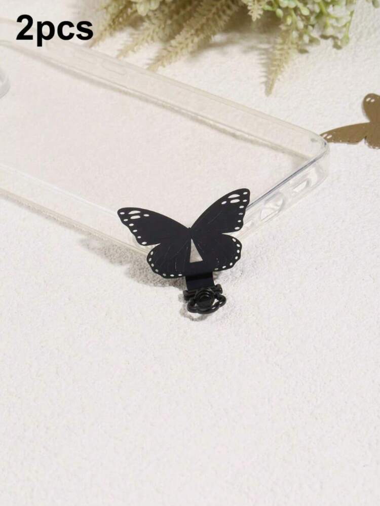 360°旋转超薄0.2mm手机垫，复古蝴蝶图案，304不锈钢手机夹，手机挂绳配件，单扣垫，超薄防丢背贴，坚固连接垫，单耳耳机夹，通用腕带金属垫贴片夹 - 彩色 - 查看 10