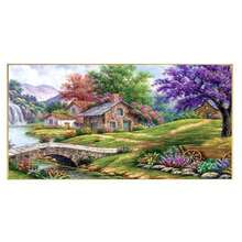 1 Set de Kit de Pintura de Diamantes sin Marco, Escenario Campestre Tranquilo con Encantadora Cabaña, Flores Vibrantes y Río, Adecuado para Decoración de Dormitorio, Sala de Estar, Oficina o Cocina, Decoración Mural Exterior, Técnica de Diamante Redondo Completo para Principiantes Adultos - Sin marco - Ver 5