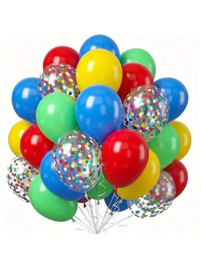 45个彩色雪花图案气球，颜色包括绿色、红色、黄色和蓝色 - 10英寸乳胶气球，适用于生日、婚礼、派对和庆典 - 耐用乳胶材质，无需用电，庆典气球 | 雪花气球 | 易于充气，圣诞装饰