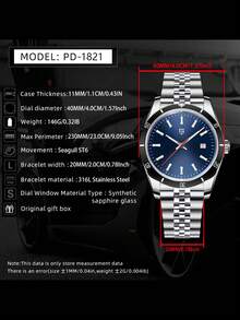 PAGANI DESIGN DESIGN 2026 Đồng hồ nam Seagull ST6 tự động cơ khí, thép không gỉ, chống nước, mặt kính sapphire PD-1821 - Màu xanh lam - Xem 2