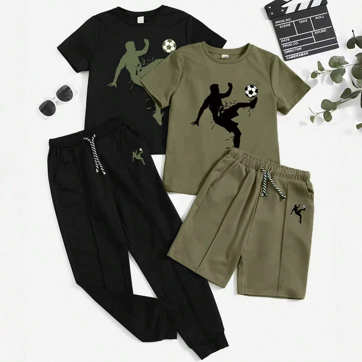 Set de 2 piezas de camiseta de manga corta con estampado de dibujos animados y pantalones cortos para niños pequeños