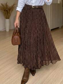 Chân váy chấm bi xếp ly cạp chun thanh lịch dành cho nữ, kiểu dáng giản dị và sang trọng, thích hợp cho đi làm hàng ngày, mùa xuân/hè. - Cà phê nâu - Xem 4