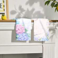 2pcs Hydrangea Printed Dish Towels, Super Absorbent Microfiber Cleaning Cloths, Machine Washable, Suitable For Holiday Decoration, Cooking, Baking, Housewarming Gifts And Cleaning Supplies, Fit For Kitchen, Bathroom, Toilet - Multicolor - View 6