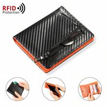 Men RFID Blocking Wallet Carbon Fiber Bifold Trifold Slim Card Holder Zipper Coin Pocket ID Window Short Wallet - Multicolor - View 1