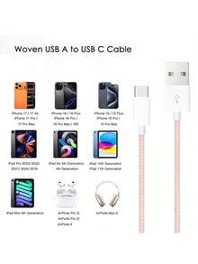 这款 USB-A 转 Type-C 快充线采用尼龙编织设计，提供 3.3 英尺和 6.6 英尺两种长度可选。无论室内、室外、旅行途中还是车内，它都能满足您的各种充电需求。该线缆支持 18W 至 60W 的快充功率，兼容 17/16/15/Pro/Pro Max 以及其他安卓智能手机。 - 粉色 - 查看 6