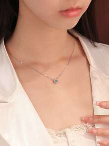 1 Chiếc vòng cổ thanh lịch hình tròn đính đá Moissanite, bạc sterling 925. Vòng cổ nữ cổ điển và trang nhã, món quà trang sức tinh tế dành cho nữ giới, thích hợp để đeo hàng ngày, hẹn hò, làm quà năm mới, quà Valentine. - Vòng cổ túi tròn - Xem 3