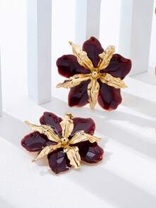 1 Pair Retro Exaggerated Burgundy Enamel Earrings, Suitable For Women's Party, Wedding, Holiday Wear - Burgundy - View 4