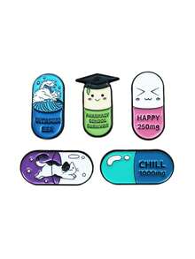 1/5件装创意卡通胶囊造型胸针，英文字母装饰翻领别针，独特简约配饰，可搭配服装或背包 - 彩色 - 查看 16