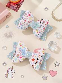 2 chiếc kẹp tóc nơ xinh xắn cho bé gái, có đính kim tuyến, thích hợp để sử dụng hàng ngày vào mùa xuân và mùa hè. - Nhiều màu - Xem 5