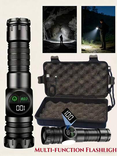 Super Bright USB Rechargeable LED Tactical Flashlight With Strong Magnet, COB Side Light For Camping Fishing Emergency, Dual-Light Zoomable Spotlight/Floodlight, Waterproof For Outdoor Work Car Home Use(Product + Box + Data Cable)