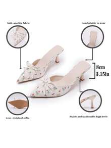 Giày cao gót mũi nhọn gợi cảm dành cho nữ, giày cưới màu đỏ bóng, giày phù dâu, sandal quai hậu thanh lịch đa năng dành cho phụ nữ trưởng thành. - Màu be - Xem 4
