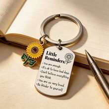 Little Reminders Keychain Inspirational Key Ring You Are Enough Daily Affirmation Mental Health Positive Gifts - Silver - View 3
