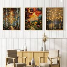 Bộ 3 tranh canvas phong cách Klimt hình trăng sao, tranh bầu trời đêm vàng, bộ 3 tranh bầu trời sao mộng mơ, tranh trang trí thanh lịch cho phòng khách. - Nhiều màu - Xem 6