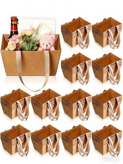 1/5pcs Kraft Paper Gift Basket With Handle, Classic Minimalist Design, Size: 24.9 X 16.5 X 10.9 Cm - Suitable For Gift Packaging, Wedding, Party, Valentine's Day, Wedding Favors, Bachelorette Party. Ideal For Gift Packaging, Flower Baskets, Weddings, Parties And Gift Packaging Decoration
