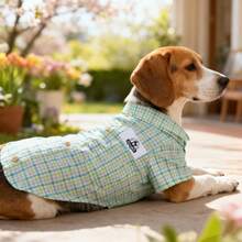 BJAYPET 春夏薄款格子衬衫宠物服装，适合小型/中型犬猫的时尚服饰 - 綠色 - 查看 4