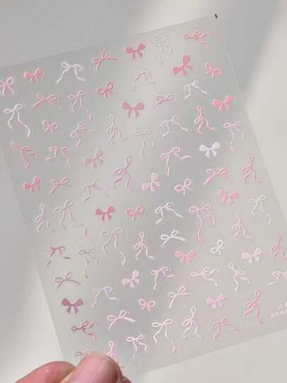 1 ورقة ملصقات أظافر 5D، ملصقات زخرفية للأظافر بشكل فراشة وشريط وردي