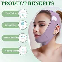 V-Face Lifting Mask, Adjustable Design Effectively Reduces Double Chin, Tightens The Face, Breathable And Skin-Friendly, Shaping Bandage, Reusable - Màu tím xám nhạt [Kéo và ấn] - Xem 4