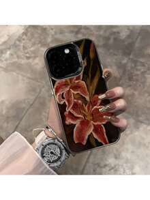 适用于 13/14 Pro Max/11 的透明黑色手机壳，采用 IMD 材质，饰以精美花卉图案，不影响摄像头使用，防水、防震、防摔、防刮花 - 白色 - 查看 4