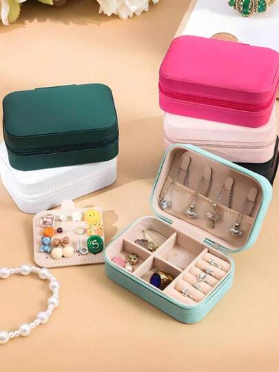 1PC Large Capacity Portable Travel Jewelry Box,Women Multifunctional Fashionable Storage Box,PU Leather Jewelry Display Box,Suitable For Storing Jewelry, Rings, Necklaces, Earrings And Bracelets,Essential Items For Travel,Suitable For Vacations, Summer Beaches,Suitable For Students, Girls, And Women,Can Be Used As A Gift For Family Members Or Friends,Girlfriend's Gift, Birthday Gift