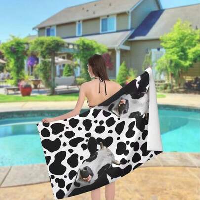 Khăn tắm họa tiết bò sữa, nhanh khô, siêu thấm hút 60x30 cm, khăn tắm nhẹ, ngộ nghĩnh dành cho nữ (đen trắng)