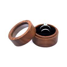 1 Piece Of Personalized Walnut Ring Box, With A Transparent Acrylic Protective Cover, Round Wedding Ring Box, Ring Box With Two Recesses - Multicolor - View 9