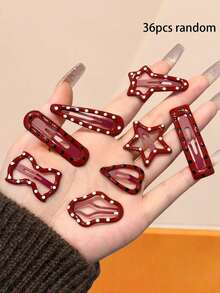 60个/套红色波点发夹组合，复古时尚百搭发饰 - 适合女性和女孩，可瞬间提升您的整体造型精致度，无论搭配简约休闲装还是优雅连衣裙。 - 彩色 - 查看 12