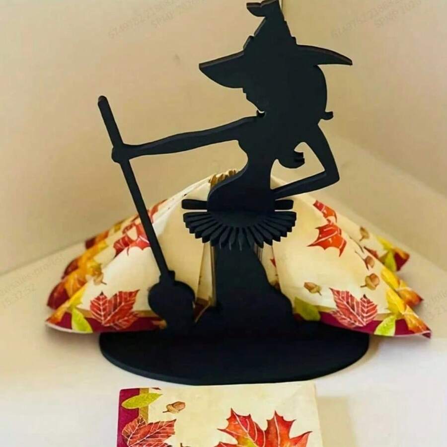 Non-Electric Witch Stand, Rustic Acrylic Halloween Witch Napkin Holder, Suitable For Holiday Tabletop Decor In Kitchen And Dining Room, No Power Needed, No Feathers, Fits Christmas And General Holiday Themed Accessories - A - View 1