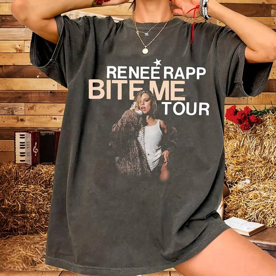 Renee Rapp Inspired Vintage T-Shirt _ Pop Music Graphic Tee _ Retro Aesthetic Fan Made Shirt _ Unise - màu đen - Xem 1