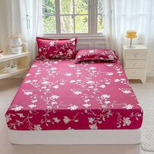 3pcs Printed Bedding Set (1 Fitted Sheet + 2 Pillowcases), Skin-Friendly Fabric Fitted Sheet Set Including Pillowcases, Without Filler, Home Bedding Set, Machine Washable - Wine-red Jade Branch - View 12