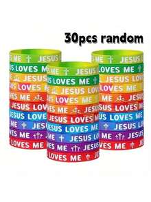 10/30 piezas Pulsera de silicona "Jesús te ama", pulsera cristiana de colores, joyería de novedad como favor de fiesta - Pulsera de silicona-Jesús te ama - Ver 13