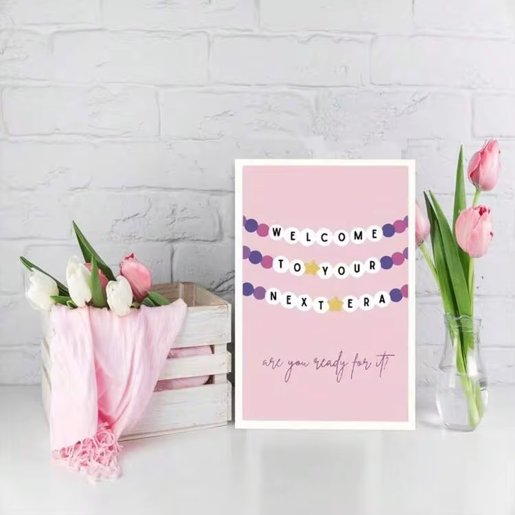 1Pc Pink Taylor Cartoon Graduation Card With Colorful Text - Perfect Birthday Gift For Friends And Family, Unique Small Business Thank You Note, Creative Graduation Keepsake - View 5