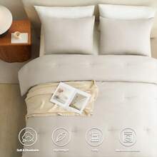 Beige Queen Comforter Set 3 Pieces Boho Solid Breathable Quilted Style Bedding Sets Luxury Fluffy Soft Bed Set with Down Alternative Comforter for All Season 1 Comforter and 2 Pillowcases - Beis - Ver 5