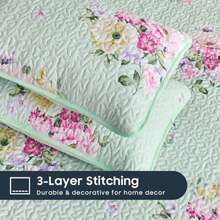 - Shabby Chic Quilt Set Floral Coquette Cottagecore Farmhouse Vintage Flowers for Women Teen Girls Reversible Lightweight Bedspread Coverlet 3 Pieces Green Queen/Full Size - Verde - Ver 7