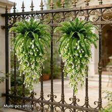 1 set de décorations murales de haute qualité avec camélias et fougère de Boston. Grandes plantes et fleurs artificielles d'extérieur, convenant à une utilisation extérieure - Décoration de jardin de mariage moderne, décoration de jardin et de cour - Multicolore - Voir 6