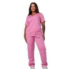 Hospital Pajama Set Medical Uniform With V-Neck And Short Sleeves With 2 Pockets Blouse + Pants Surgical Pajamas Private Scrub And Nursing Uniform Veterinary Aesthetic Dentist Clinics And Hospitals Without Transparency - 淺粉色 - 查看 8